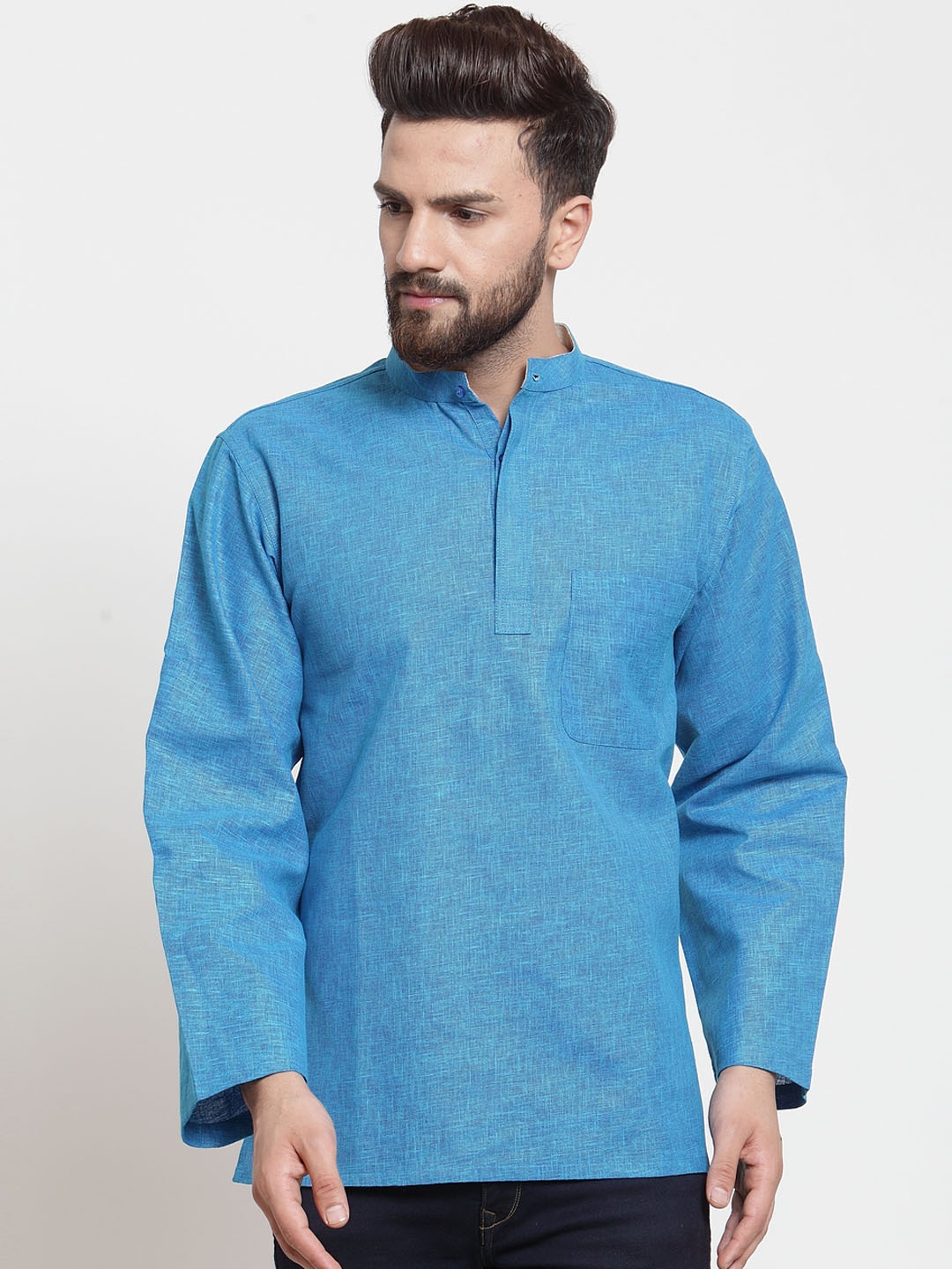 NEUDIS Men Blue Solid Straight Kurta