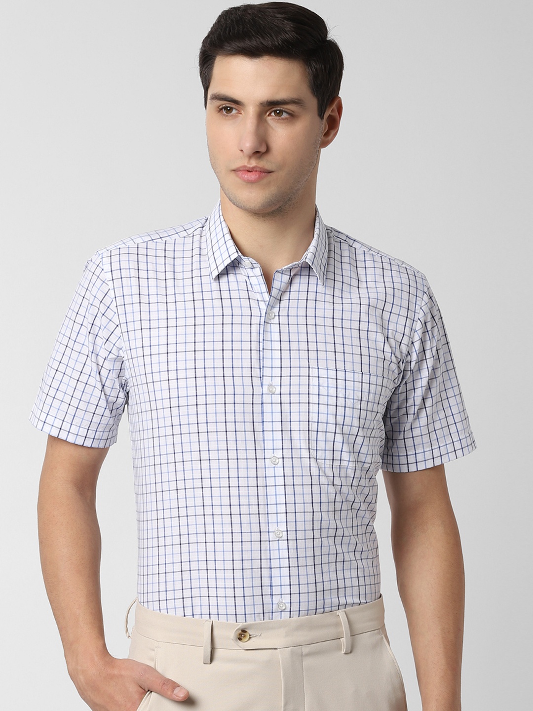 

Peter England Men Blue & White Regular Fit Checked Formal Shirt