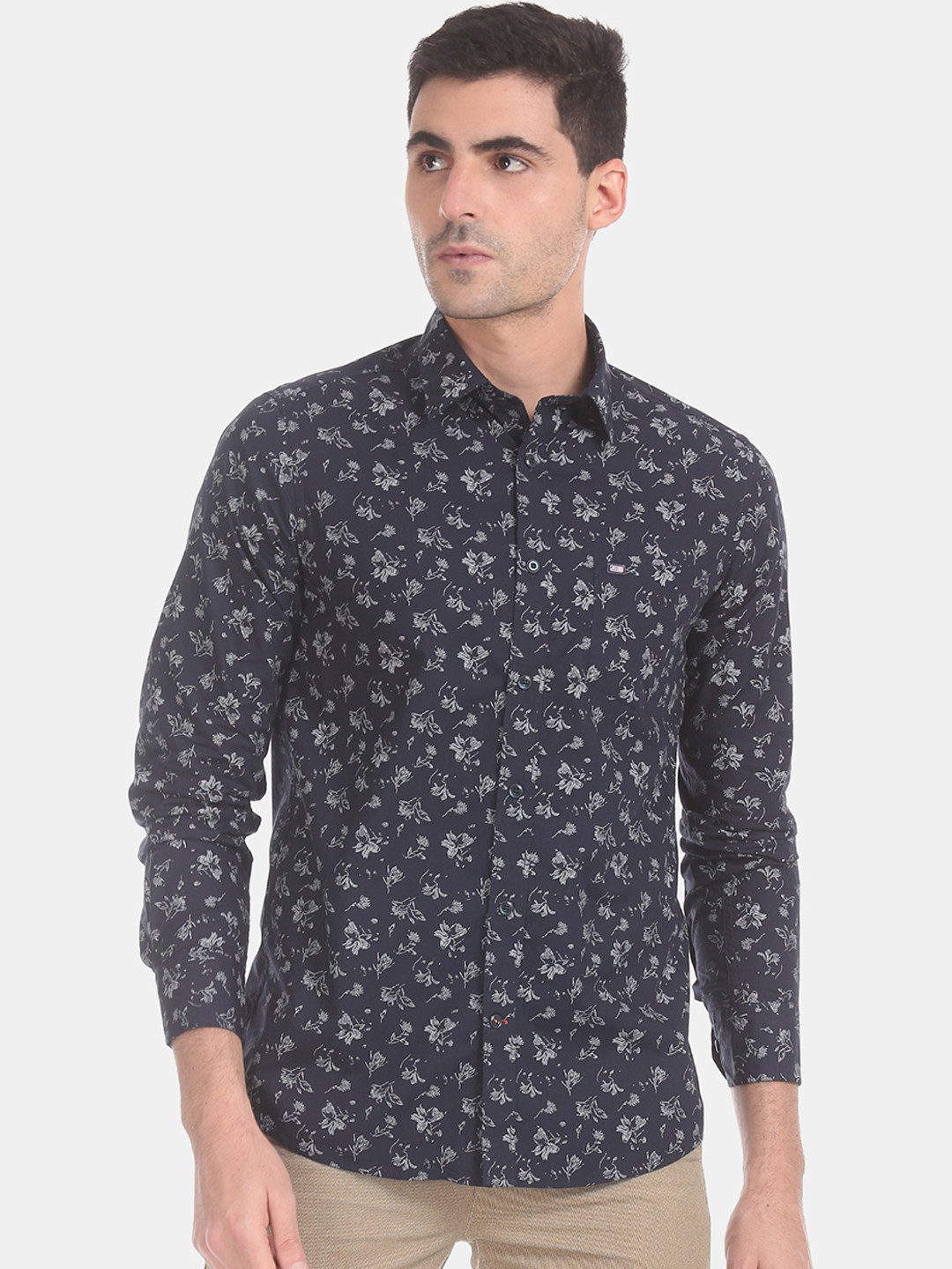 

Arrow Sport Men Navy Blue & Grey Slim Fit Printed Casual Shirt