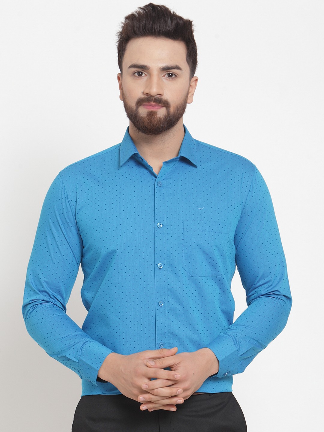 

JAINISH Men Turquoise Blue Classic Regular Fit Printed Formal Shirt