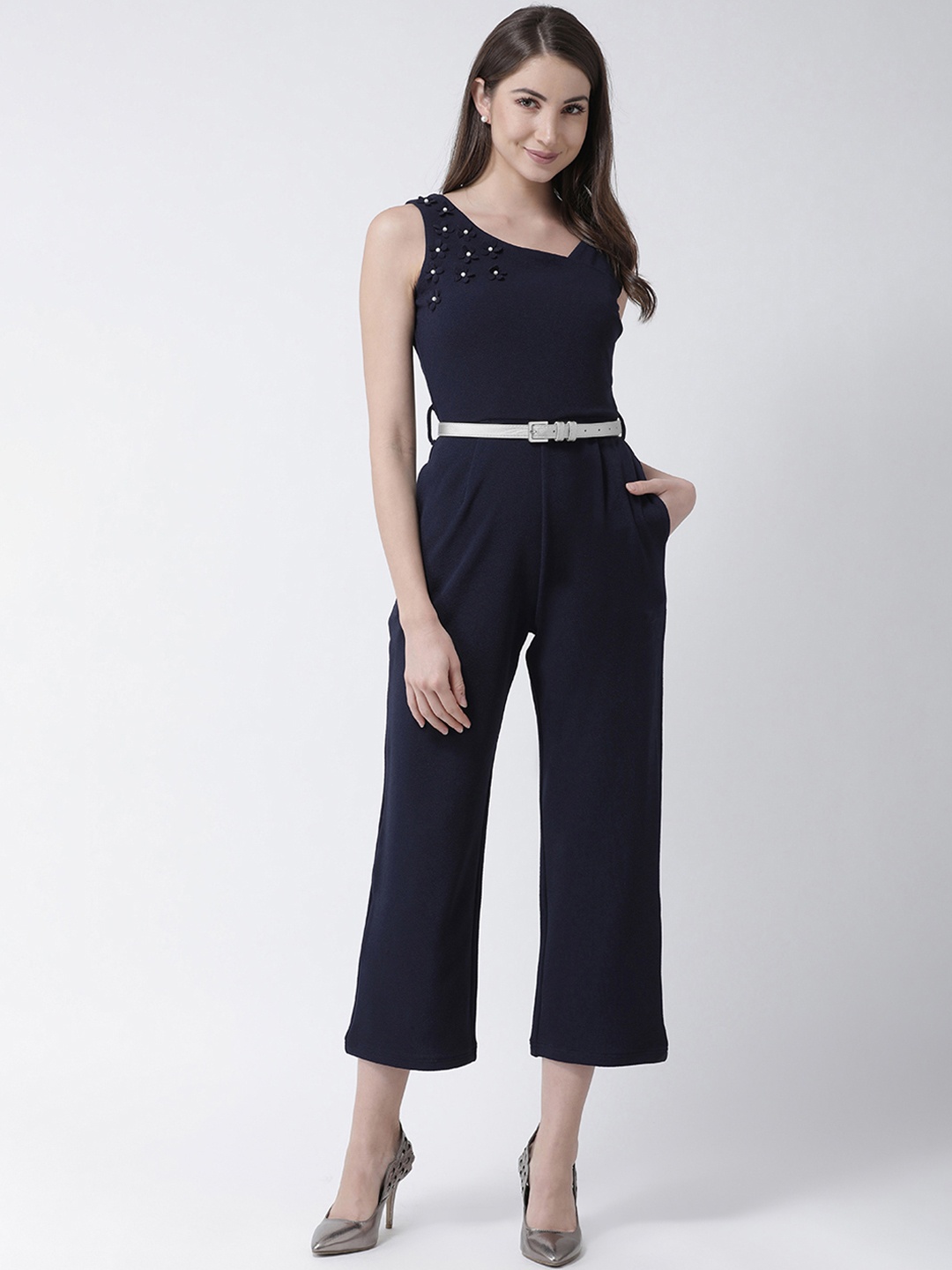 KASSUALLY Women Navy Blue Solid Basic Jumpsuit