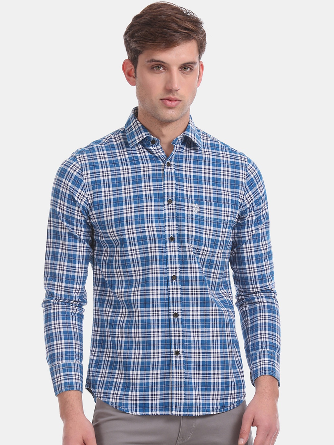 

U.S. Polo Assn. Men Blue & Off-White Regular Fit Checked Casual Shirt