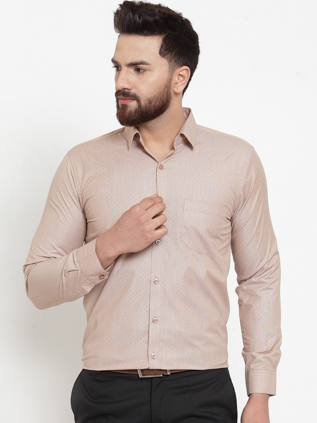 

JAINISH Men Brown Classic Regular Fit Self Design Formal Shirt
