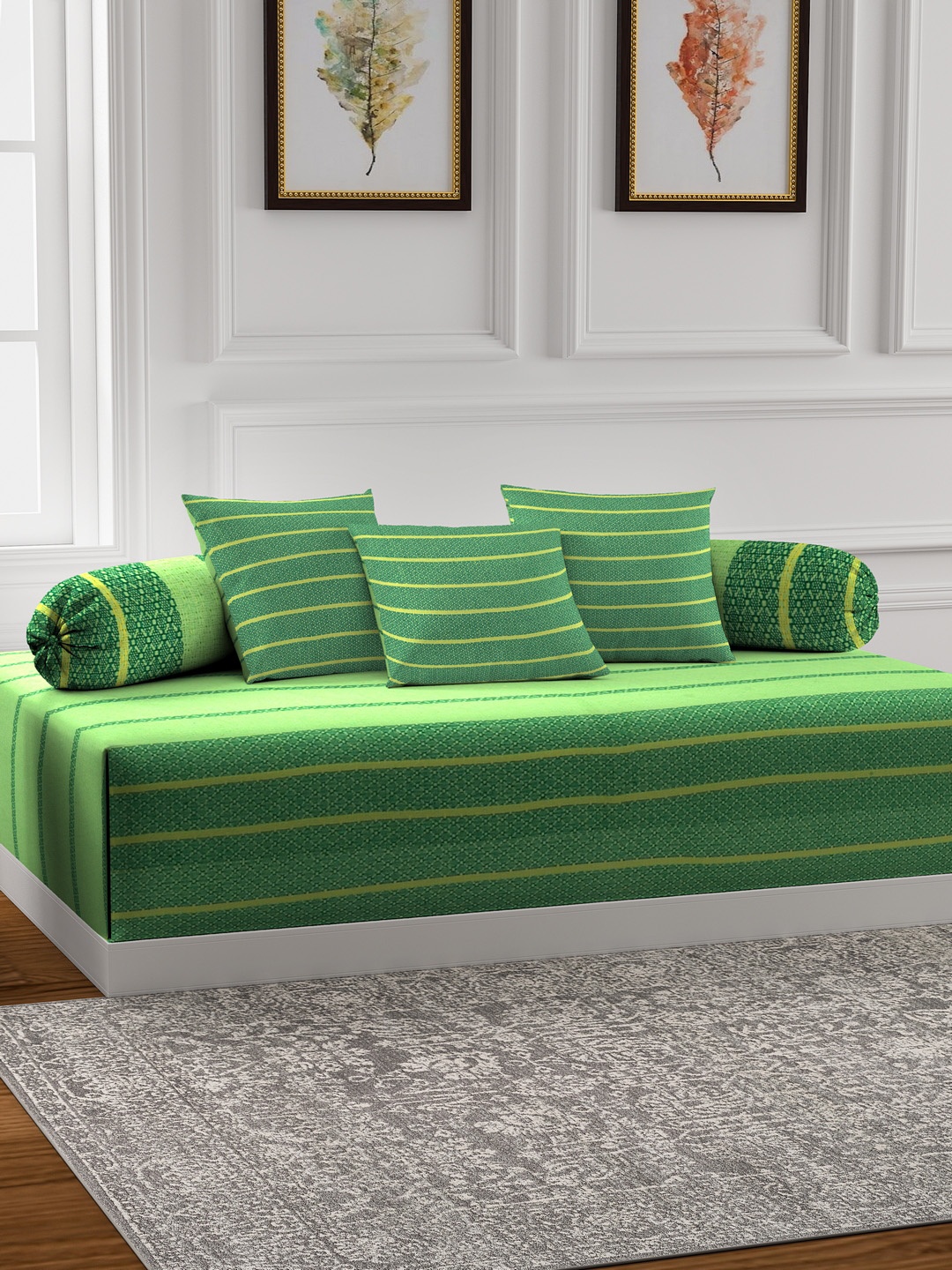 

KLOTTHE Set of 6 Green Striped Diwan Set