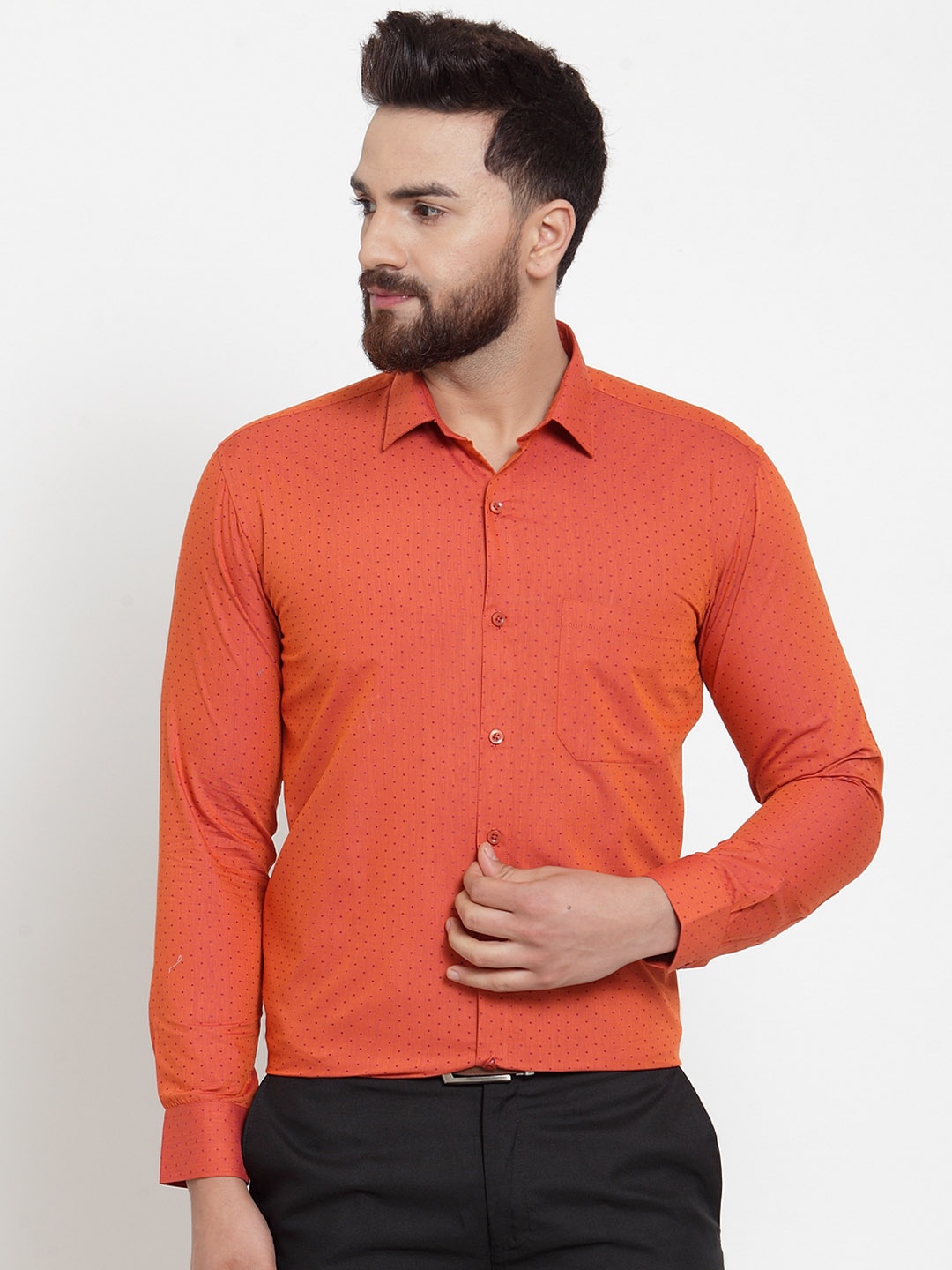 

JAINISH Men Orange Classic Regular Fit Printed Formal Shirt