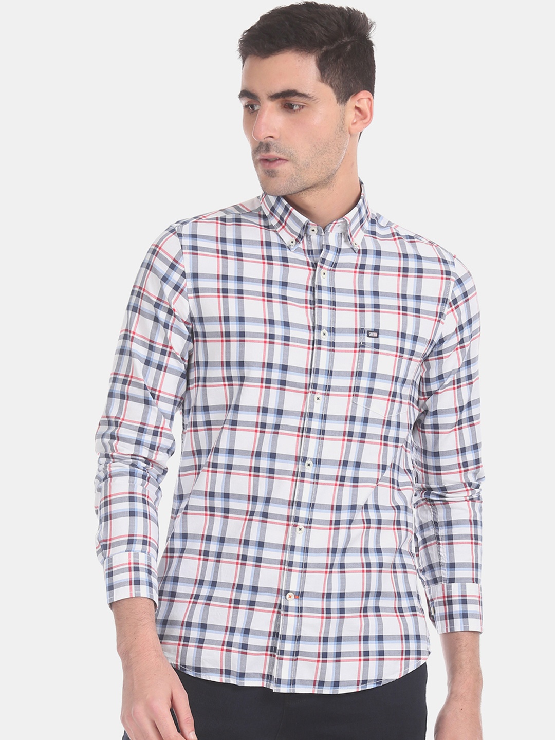 

Arrow Men White & Blue Regular Fit Checked Casual Shirt