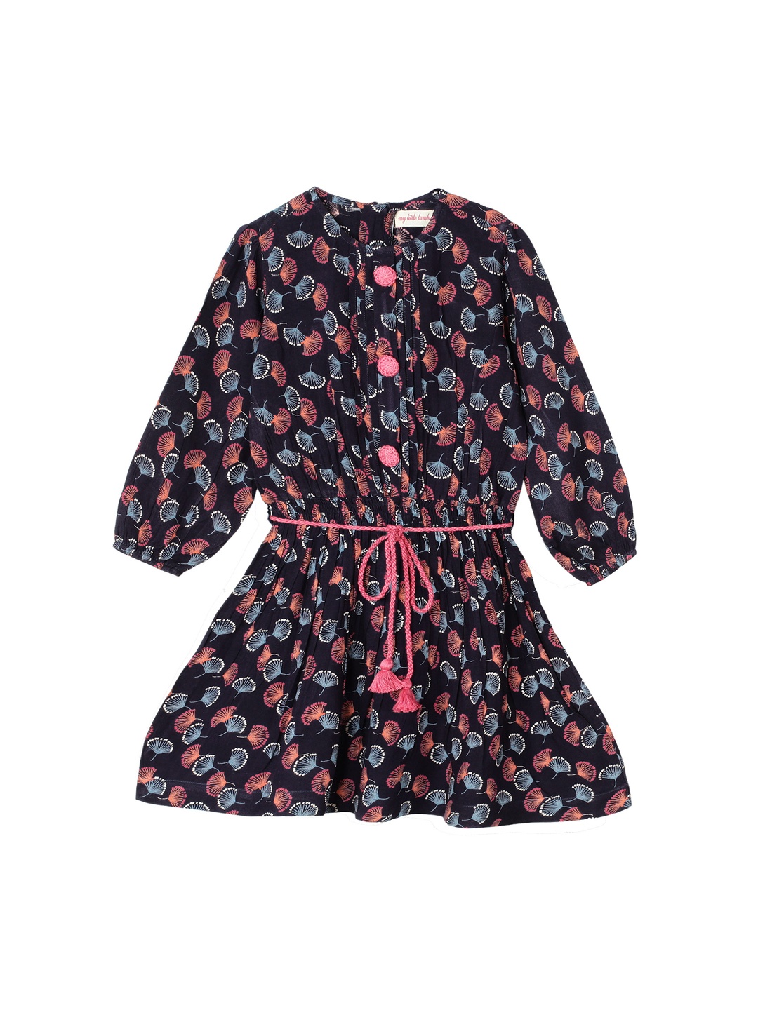 

My Little Lambs Girls Navy Blue & Pink Printed Fit and Flare Dress