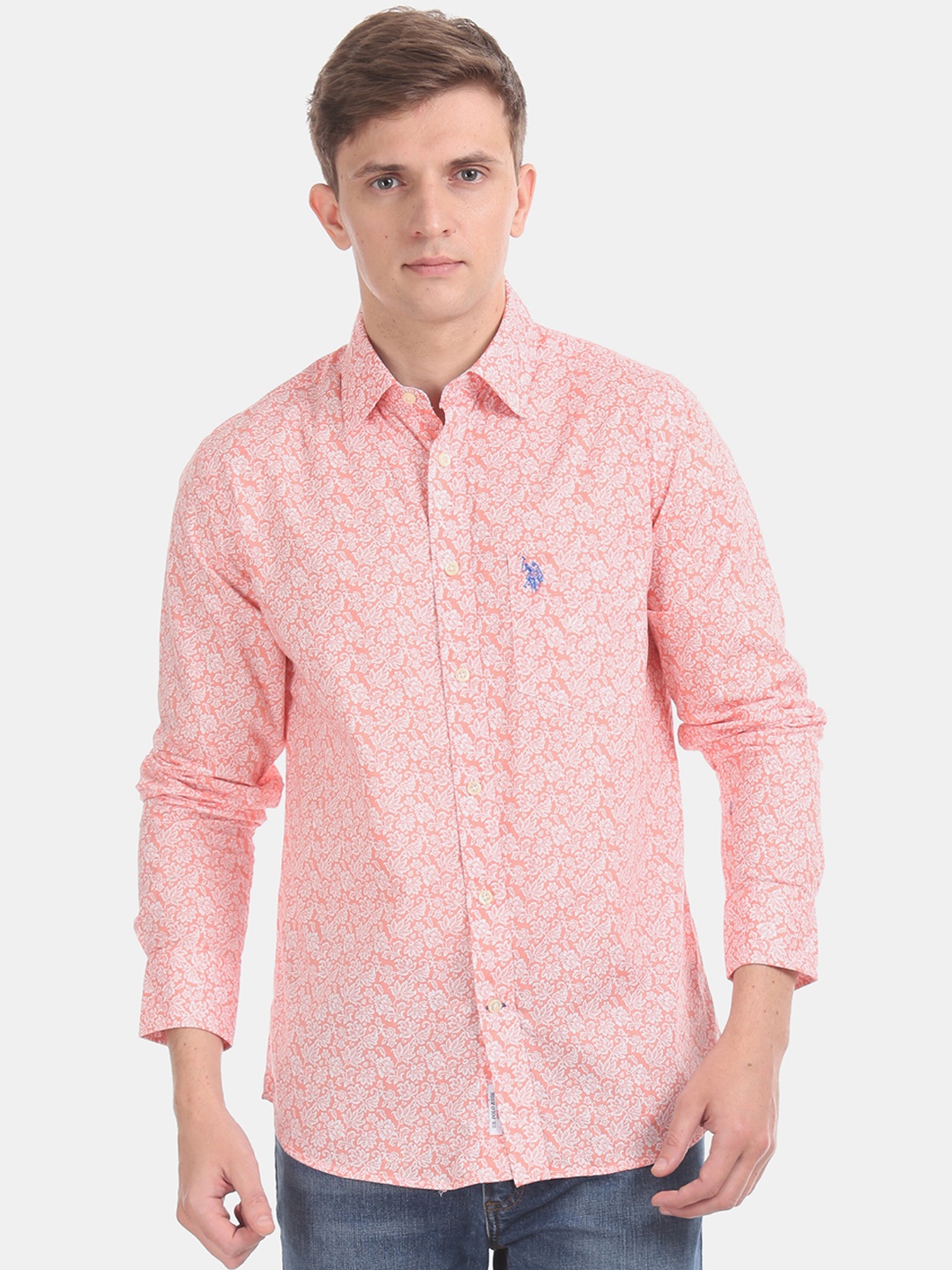 

U.S. Polo Assn. Men Peach-Coloured Regular Fit Printed Casual Shirt