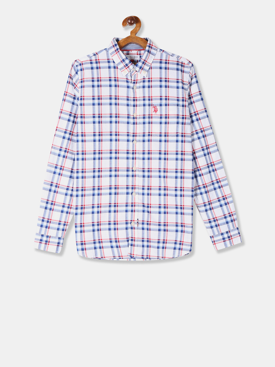 

U.S. Polo Assn. Kids Boys White & Blue Regular Fit Checked Casual Shirt