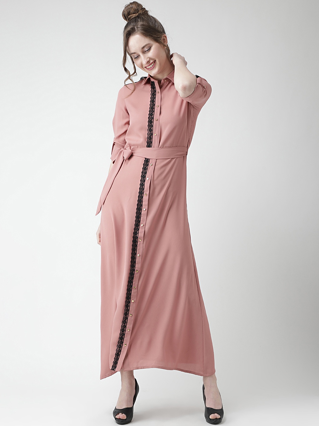 

KASSUALLY Women Pink Solid Maxi Dress
