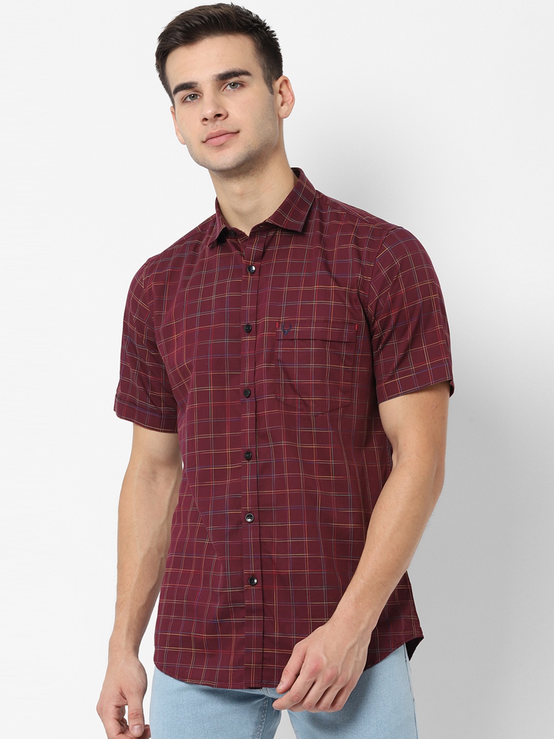 Allen Solly Men Maroon Slim Fit Checked Casual Shirt