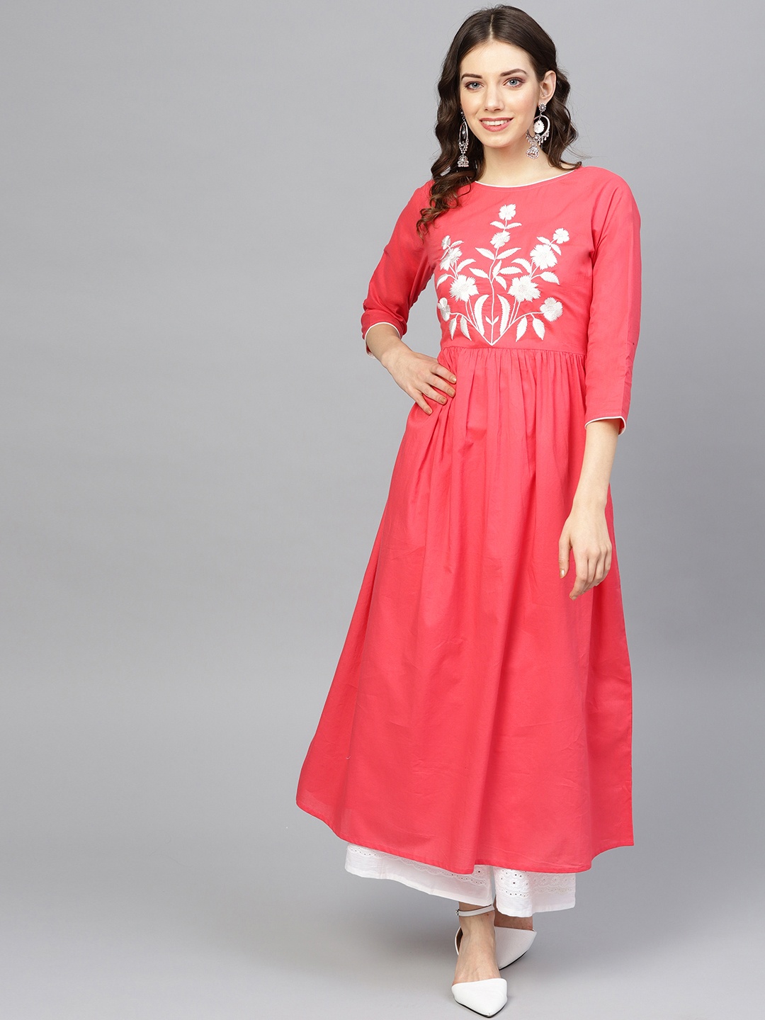 

Yuris Women Pink Embroidered A-Line Kurta