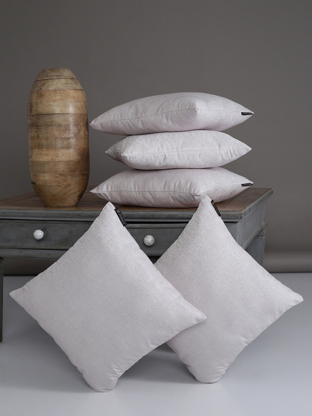 

ROMEE Silver-Toned Set of 5 Solid Square Cushion Covers