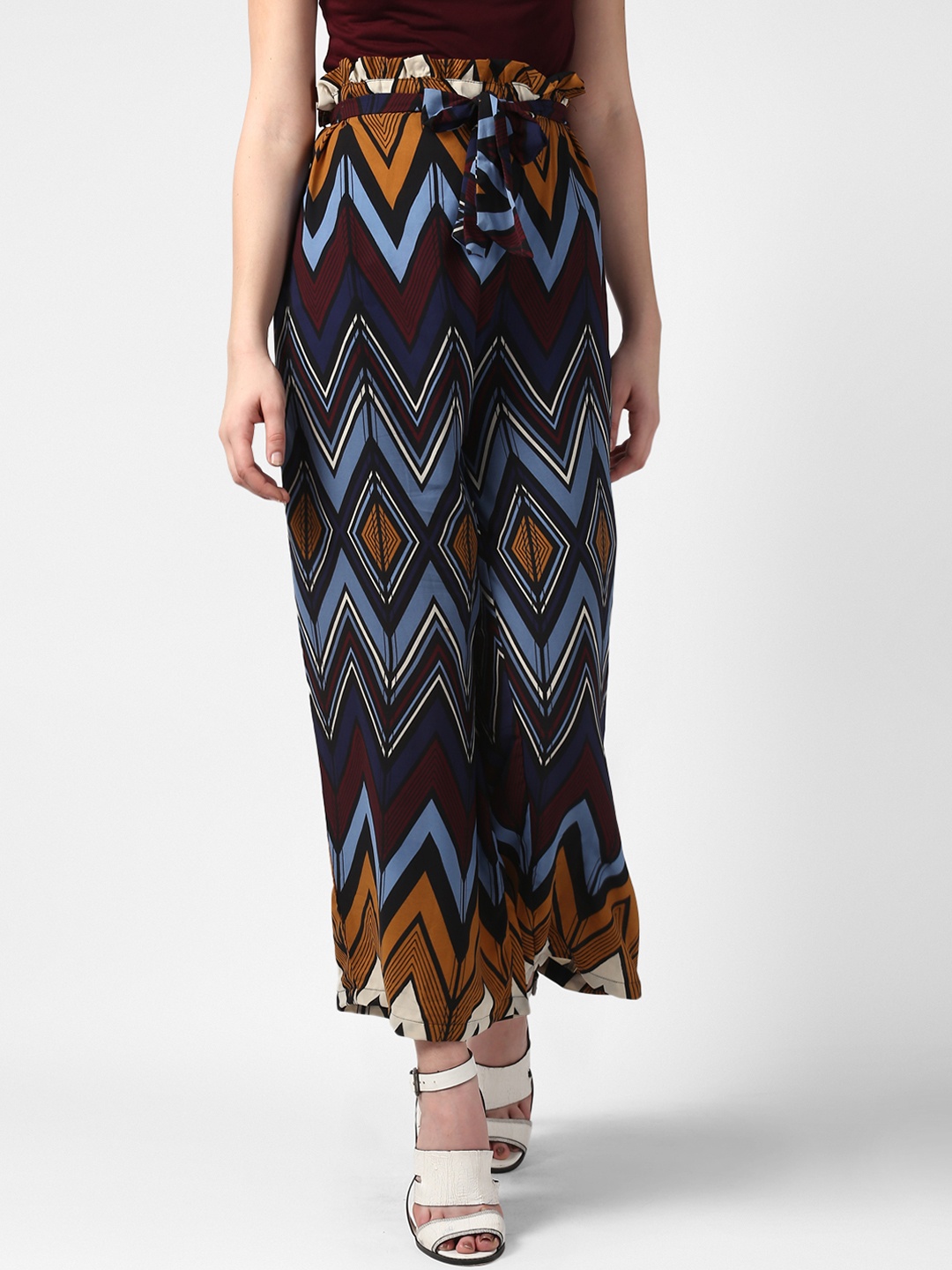 

StyleStone Women Navy Blue & Mustard Yellow Printed Flared Palazzos