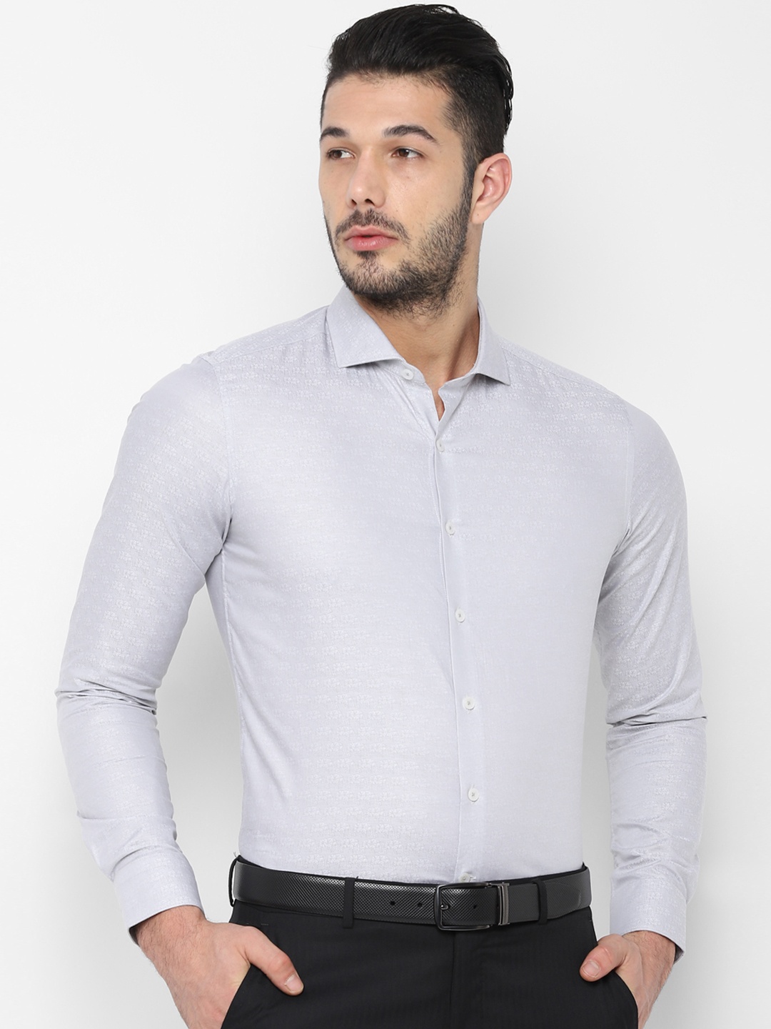

SIMON CARTER LONDON Men Grey Slim Fit Printed Formal Shirt