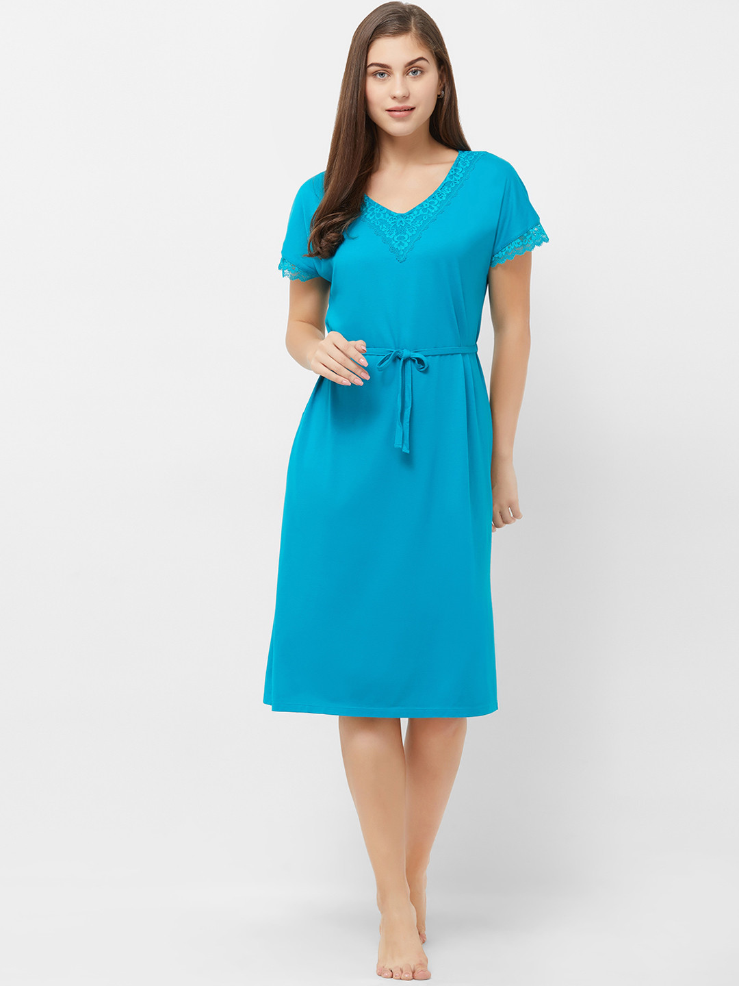 

Soie Women Blue Solid Sleep Shirt
