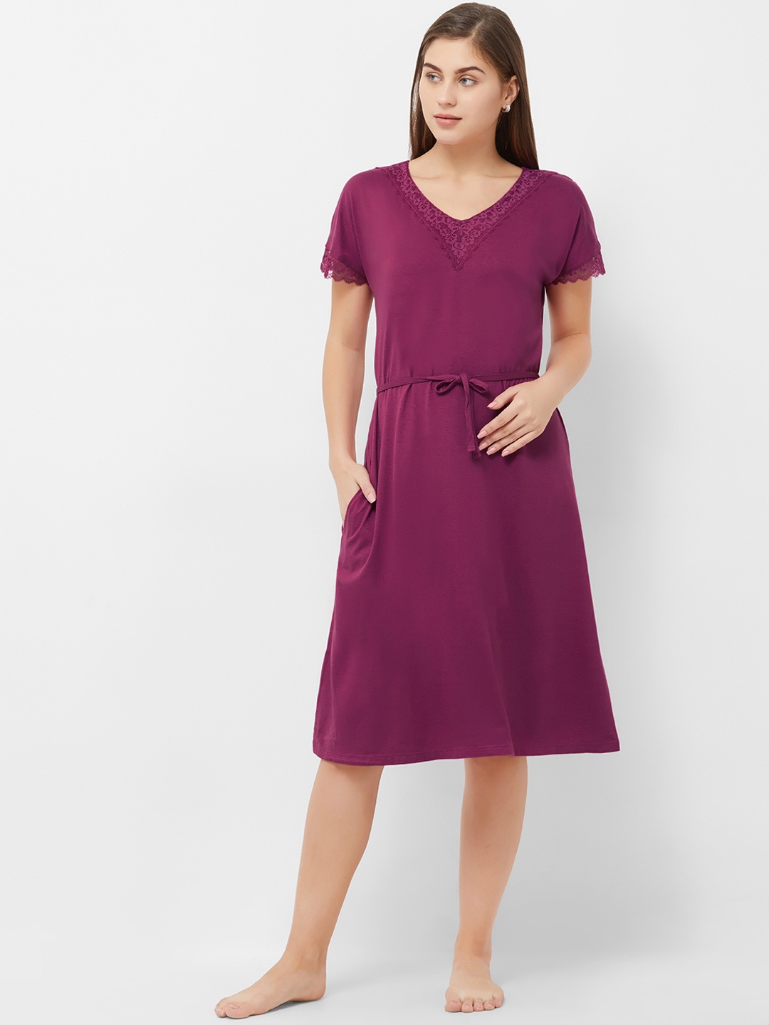 

Soie Purple Solid Sleep Shirt