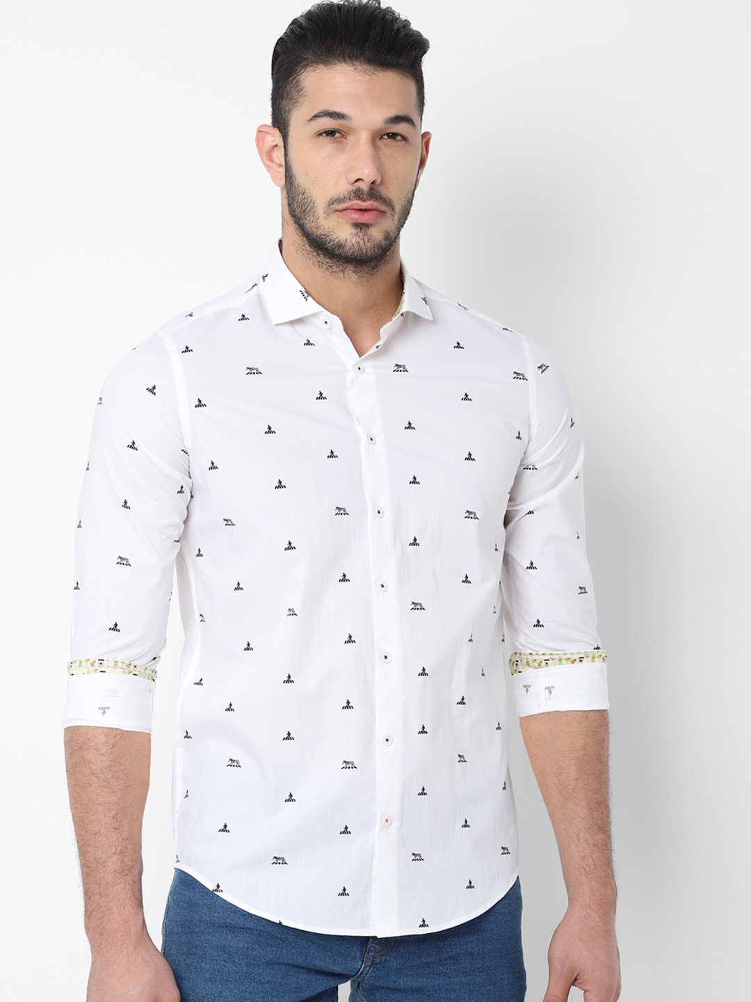 

SIMON CARTER LONDON Men White Slim Fit Printed Casual Shirt