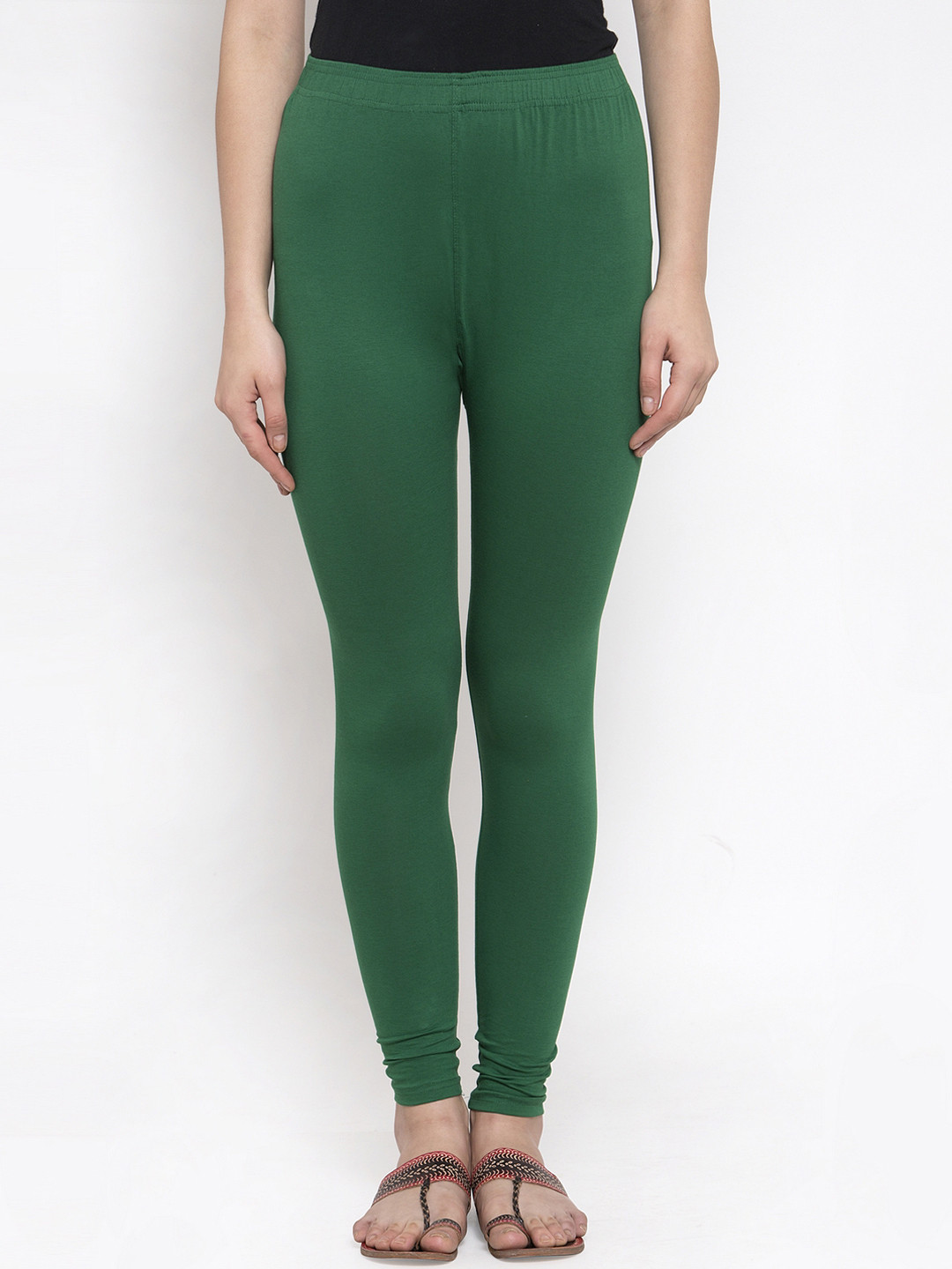

TAG 7 Women Green Solid Churidar-Length Leggings