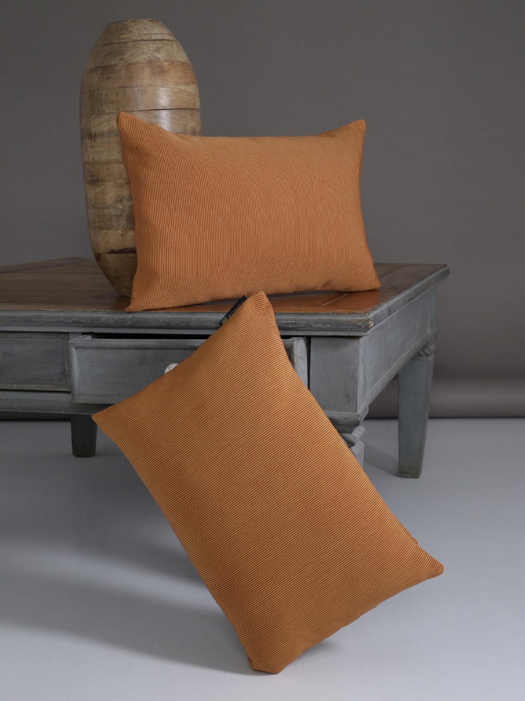 

ROMEE Brown Set of 2 Self Design Rectangle Cushion Covers