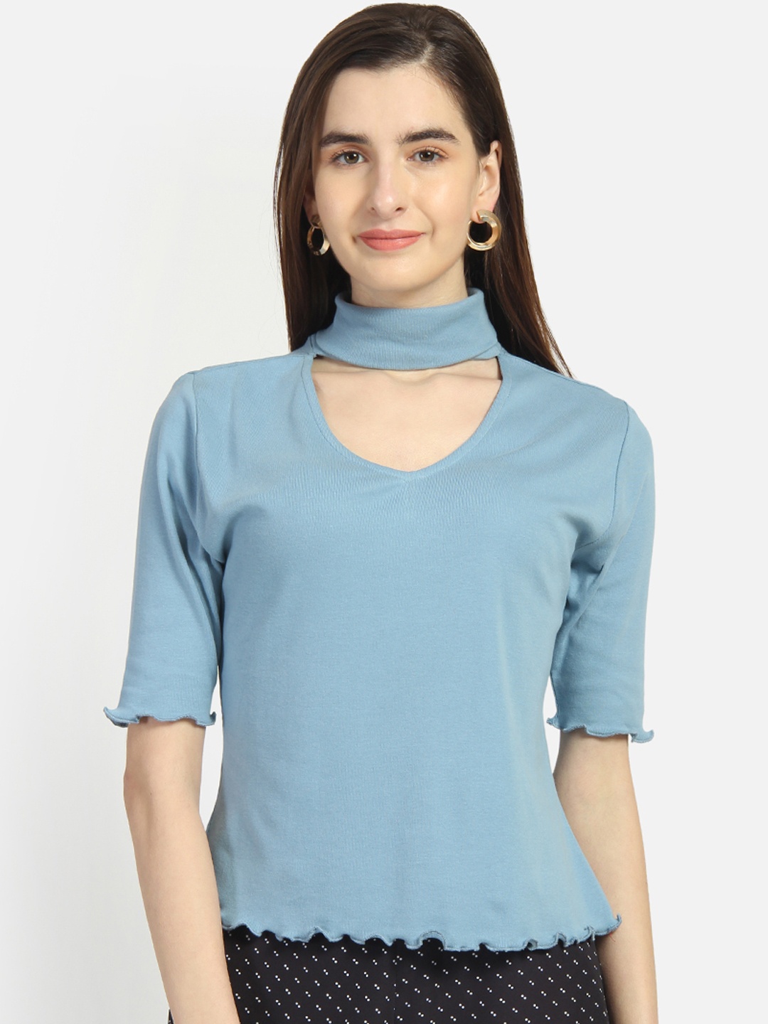 

Yaadleen Women Blue Solid Pure Cotton Top