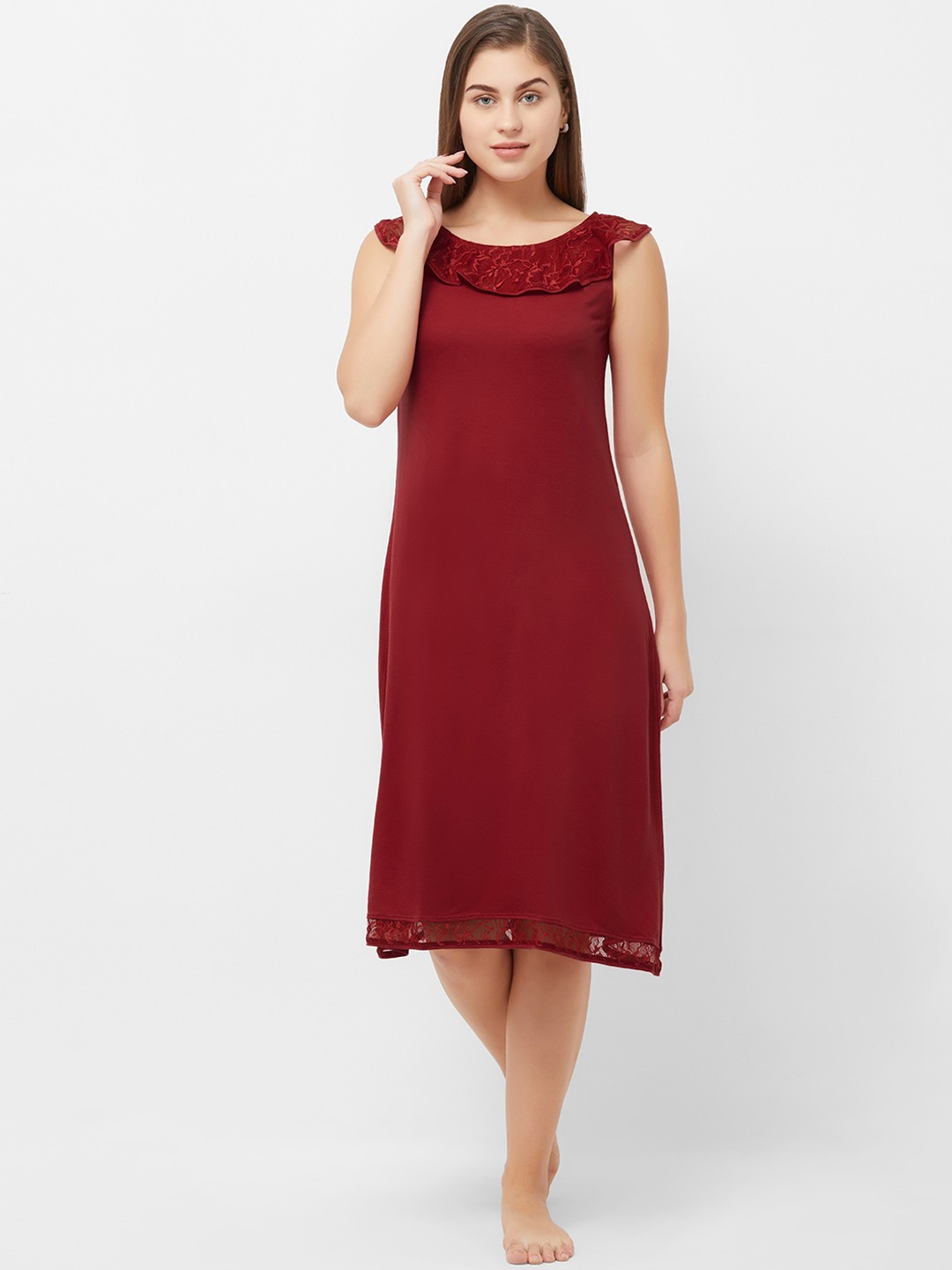 

Soie Women Maroon Solid Nightdress