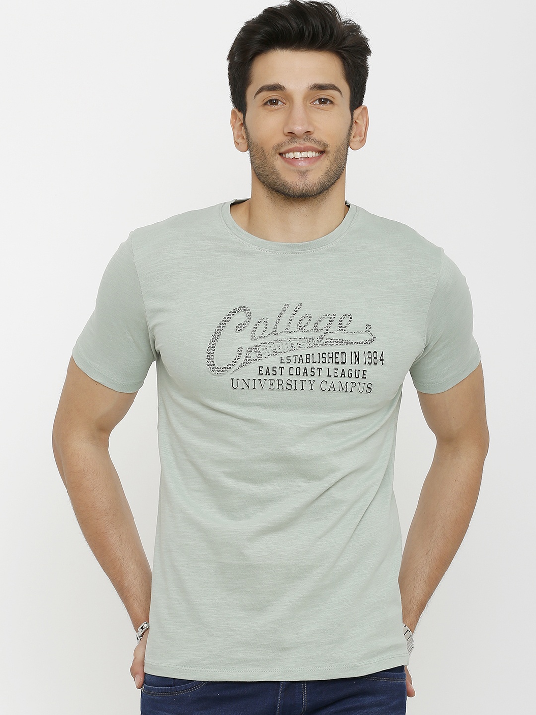 

Rex Straut Jeans Men Green Printed Round Neck T-shirt