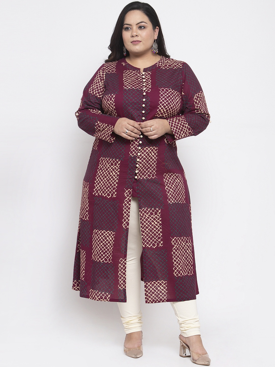 plusS Women Purple Printed A-Line Kurta