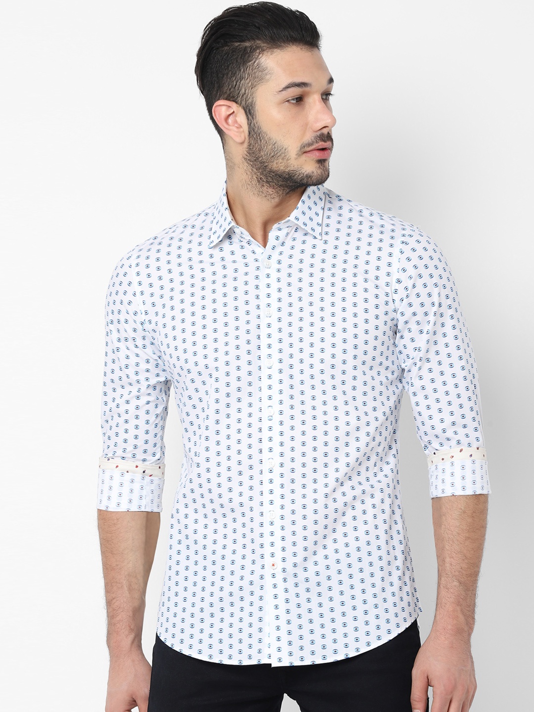 

SIMON CARTER LONDON Men White & Blue Slim Fit Printed Casual Shirt