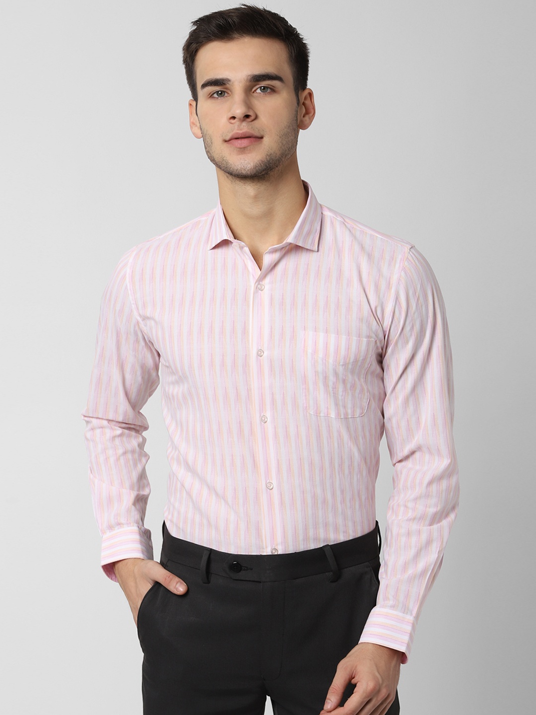 

Peter England Men Pink Slim Fit Striped Formal Shirt