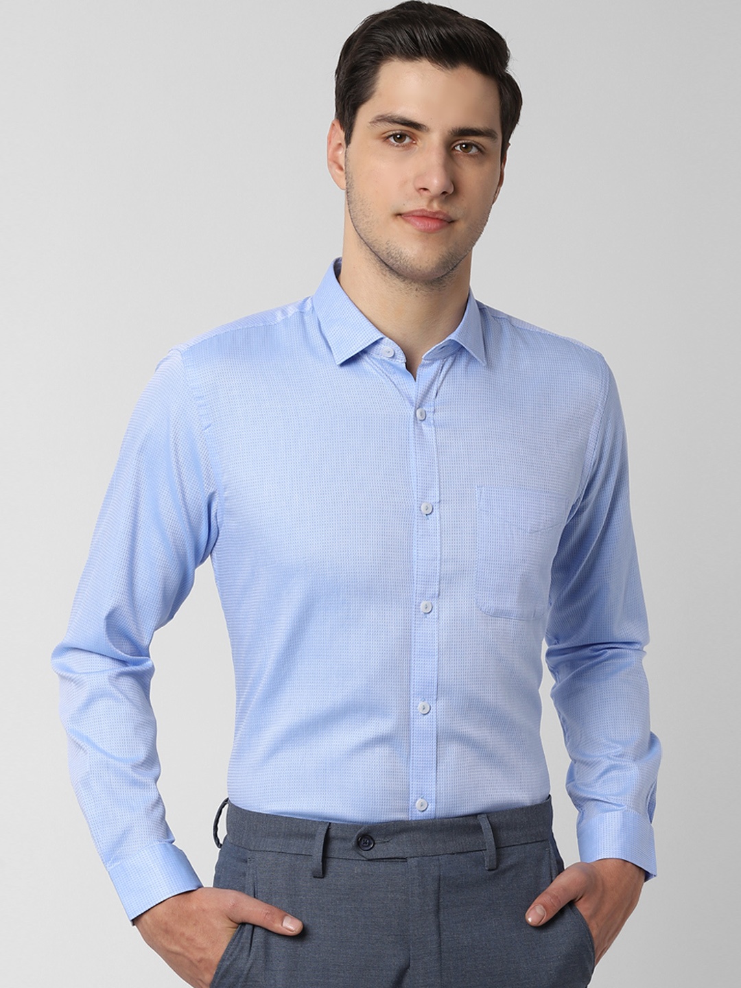 

Peter England Men Blue Regular Fit Self Design Formal Shirt