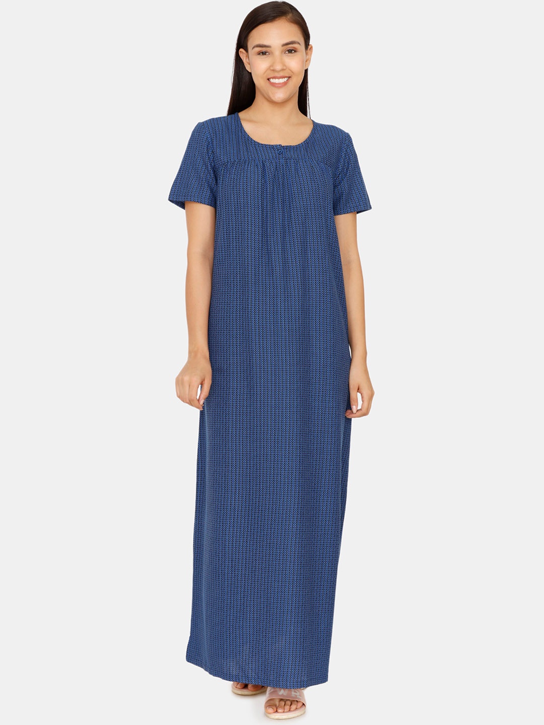 

Zivame Blue Printed Nightdress ZI604KFASHA