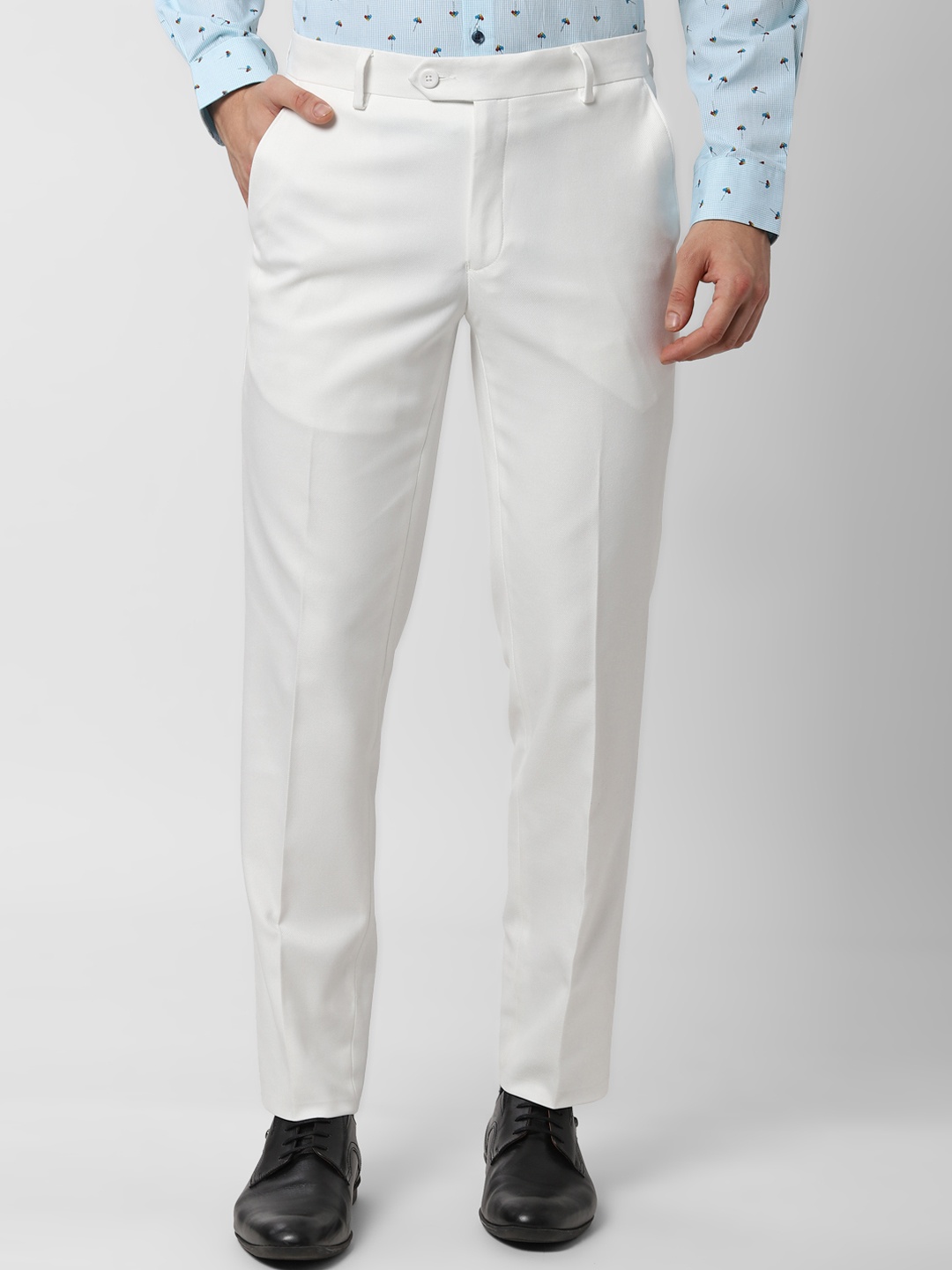 

Peter England Men White Slim Fit Solid Formal Trousers