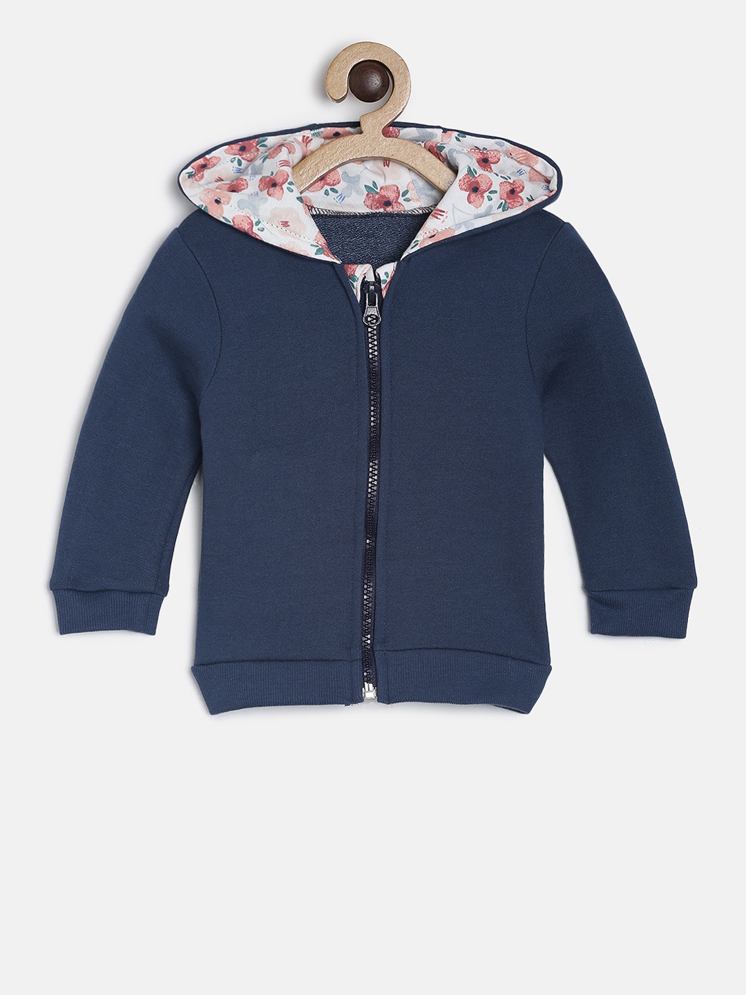 

MINI KLUB Girls Navy Blue Solid Hooded Sweatshirt