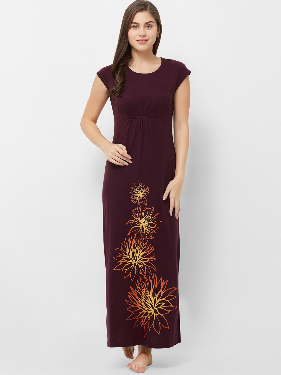 

Soie Maroon Printed Nightdress NT-117
