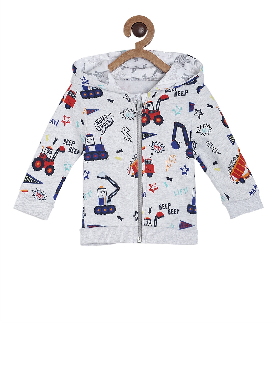 MINI KLUB Boys Grey Printed Hooded Sweatshirt