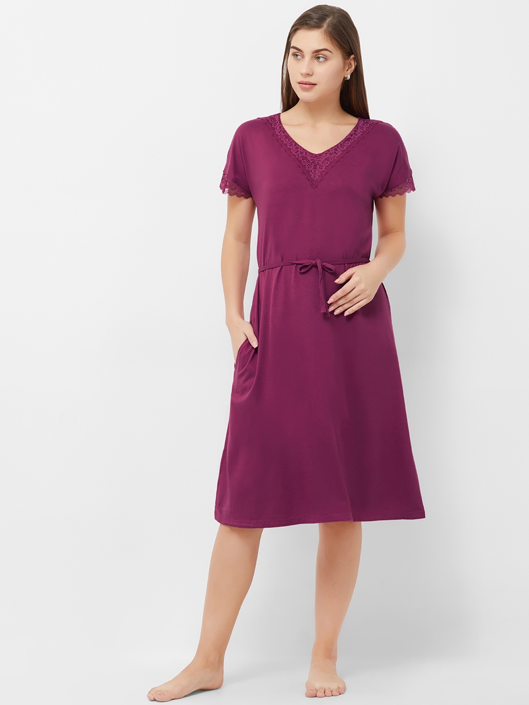 

Soie Women Purple Solid Sleep Shirt