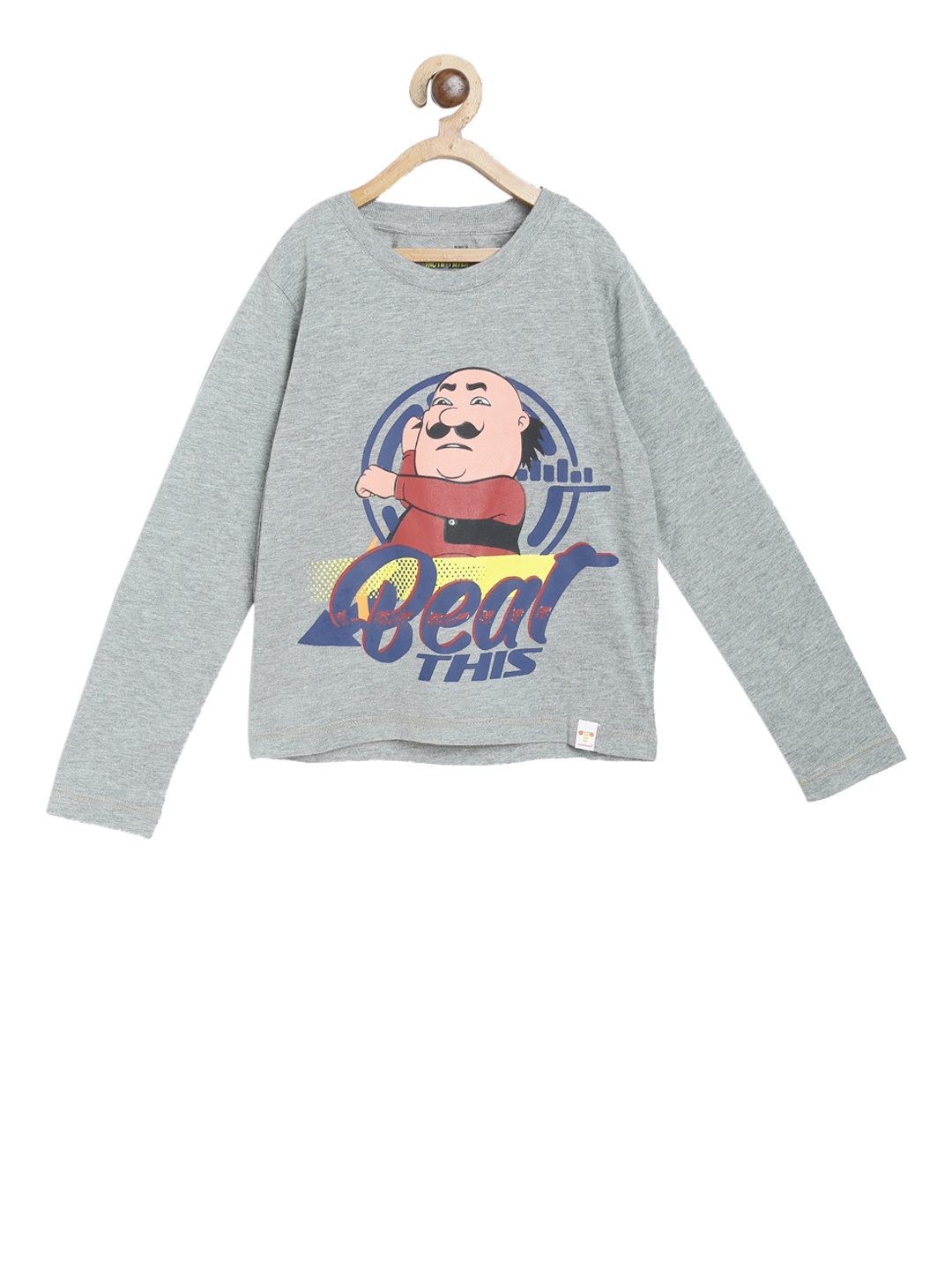 

toothless Boys Grey & Blue Motu Patlu Printed Round Neck Pure Cotton T-shirt