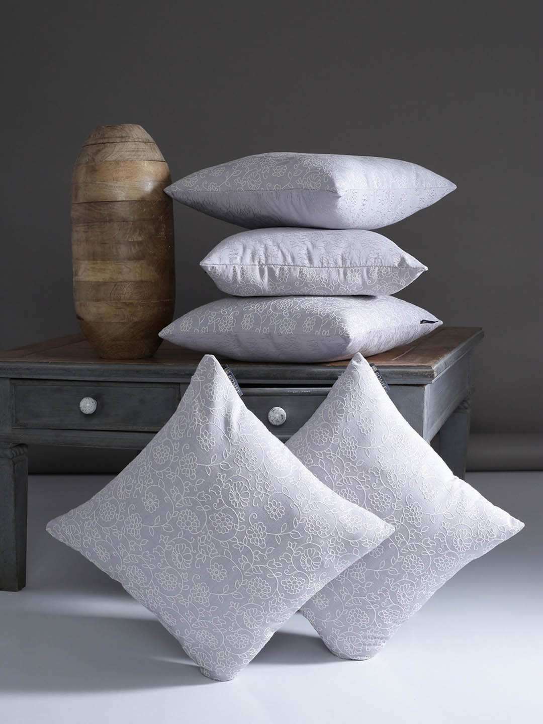 

ROMEE Silver-Toned Set of 5 Ethnic Motifs Square Cushion Covers