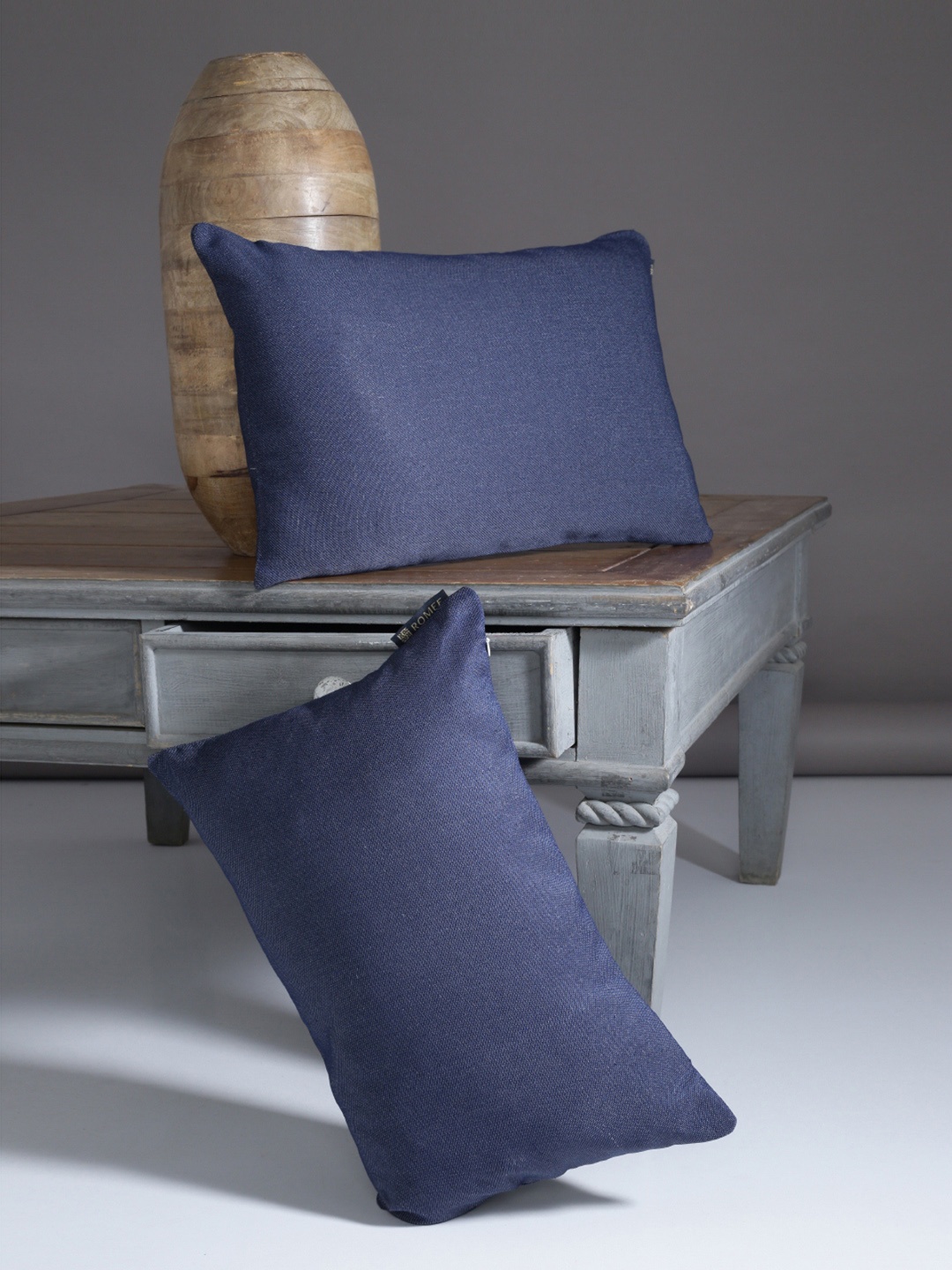 

ROMEE Navy Blue Set of 2 Solid Rectangle Cushion Covers