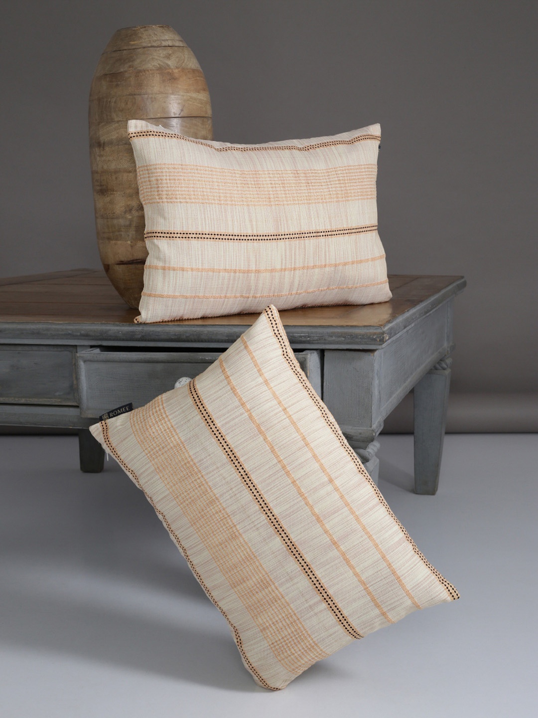 

ROMEE Beige Set of 2 Self Design Rectangle Cushion Covers