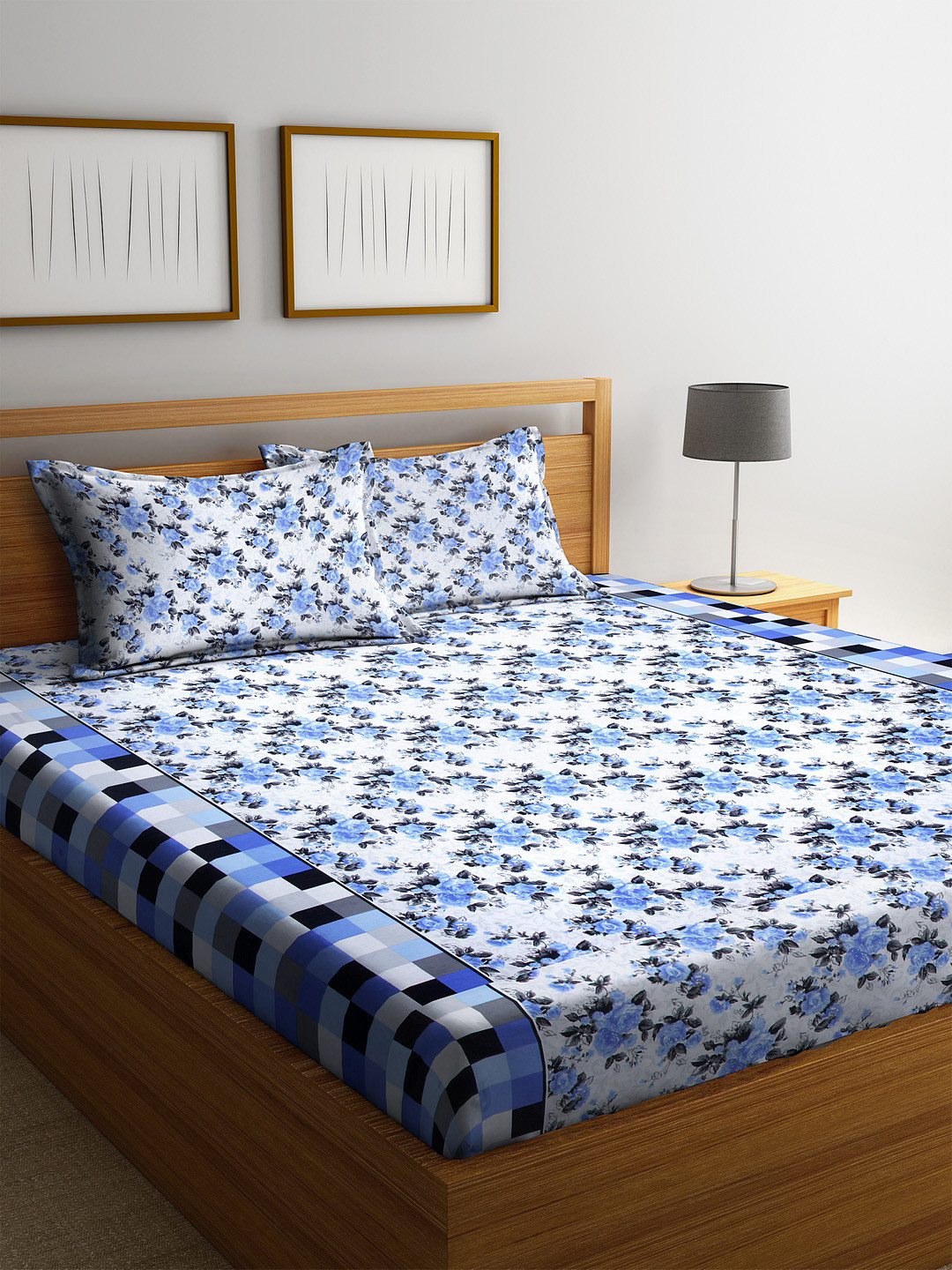 

Cortina Blue & White Floral 104 TC Cotton 1 King Bedsheet with 2 Pillow Covers