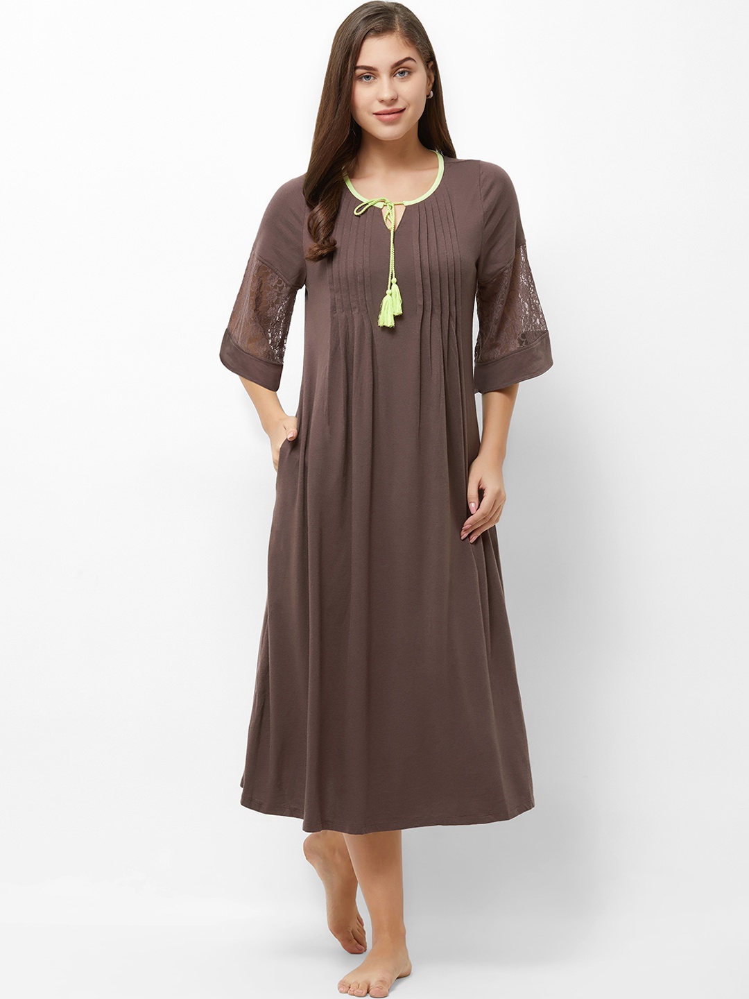 

Soie Women Coffee Brown Solid Nightdress