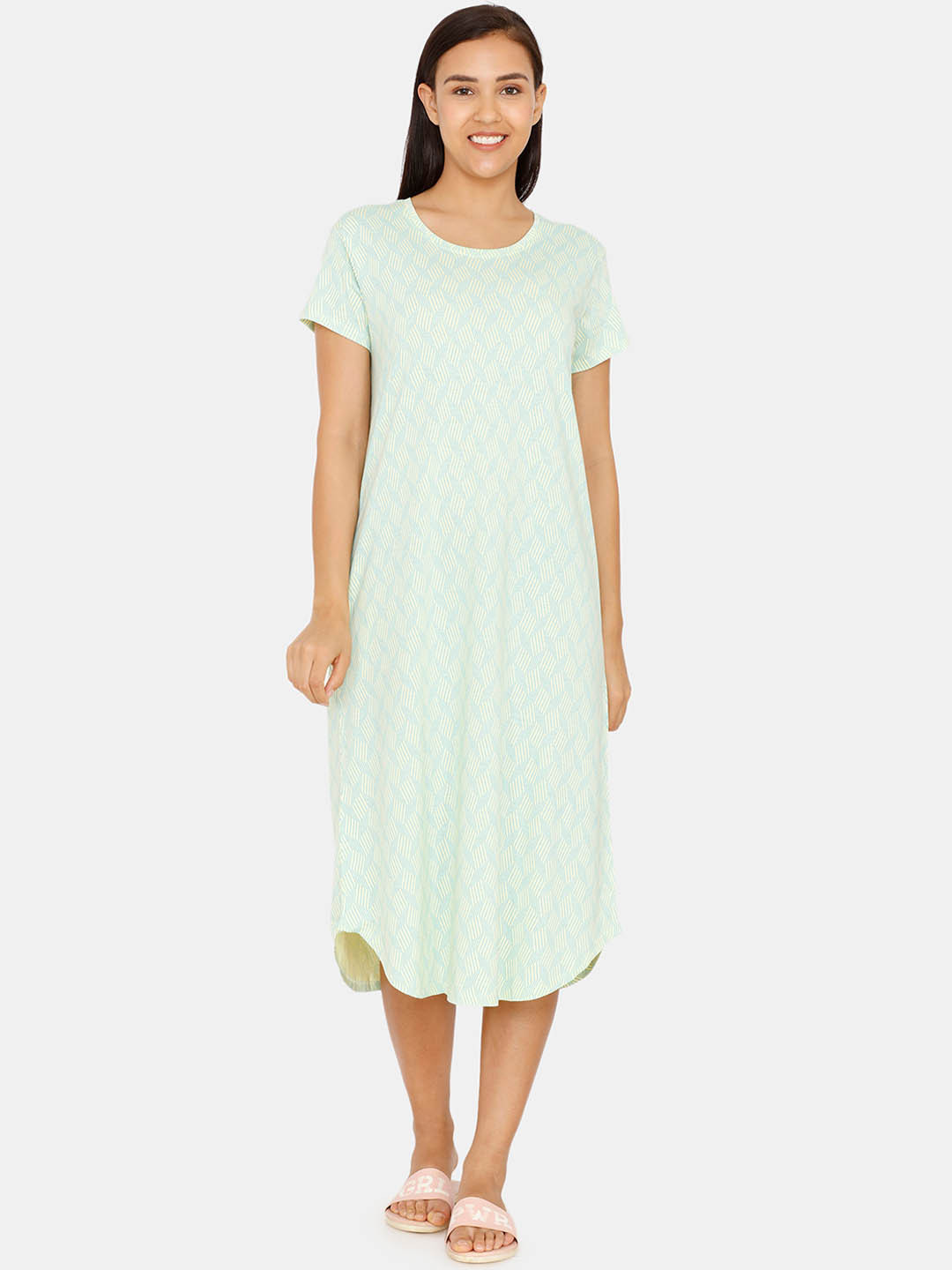 

Zivame Blue & Cream-Coloured Printed Nightdress ZI60AAFASHA
