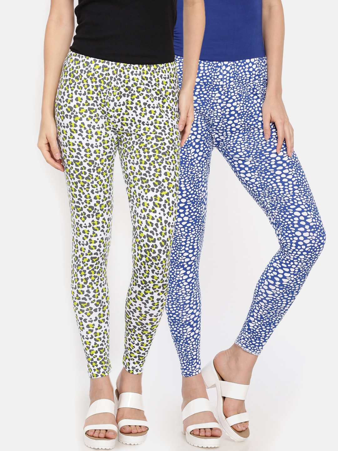 

Dollar Missy Women Pack of 2 Slim Fit Printed Ankle-Length Leggings, White