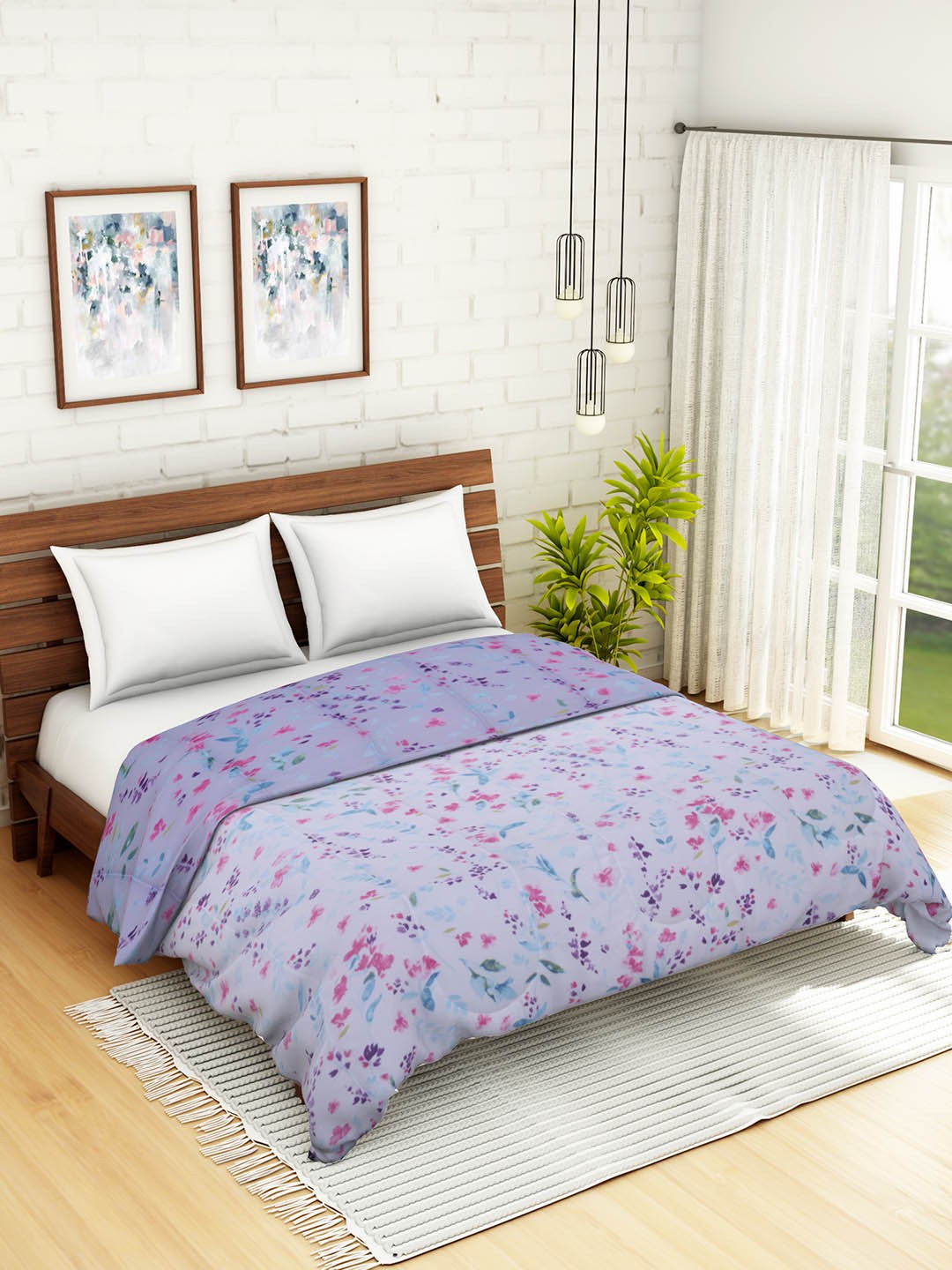 

WELHOME Blue & Pink Floral AC Room 110 GSM Double Bed Quilt