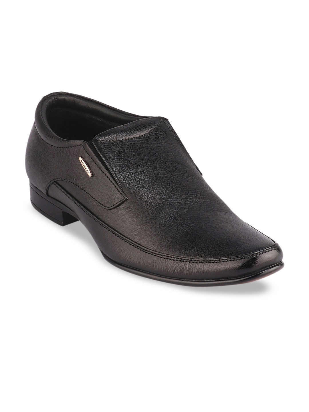 

Red Chief Men Black Solid Leather Formal Slip-Ons