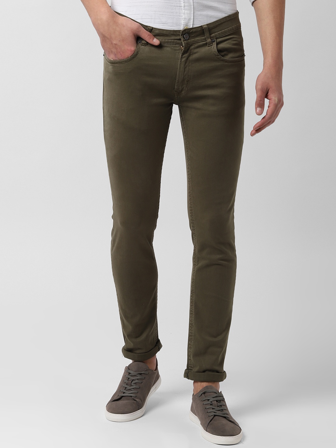 

Peter England Casuals Men Olive Green Skinny Fit Mid-Rise Clean Look Jeans
