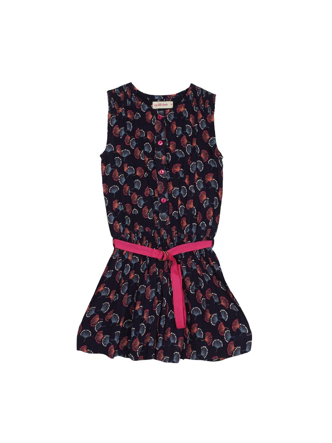 

My Little Lambs Girls Navy Blue & Pink Quirky Print Drop-Waist Dress
