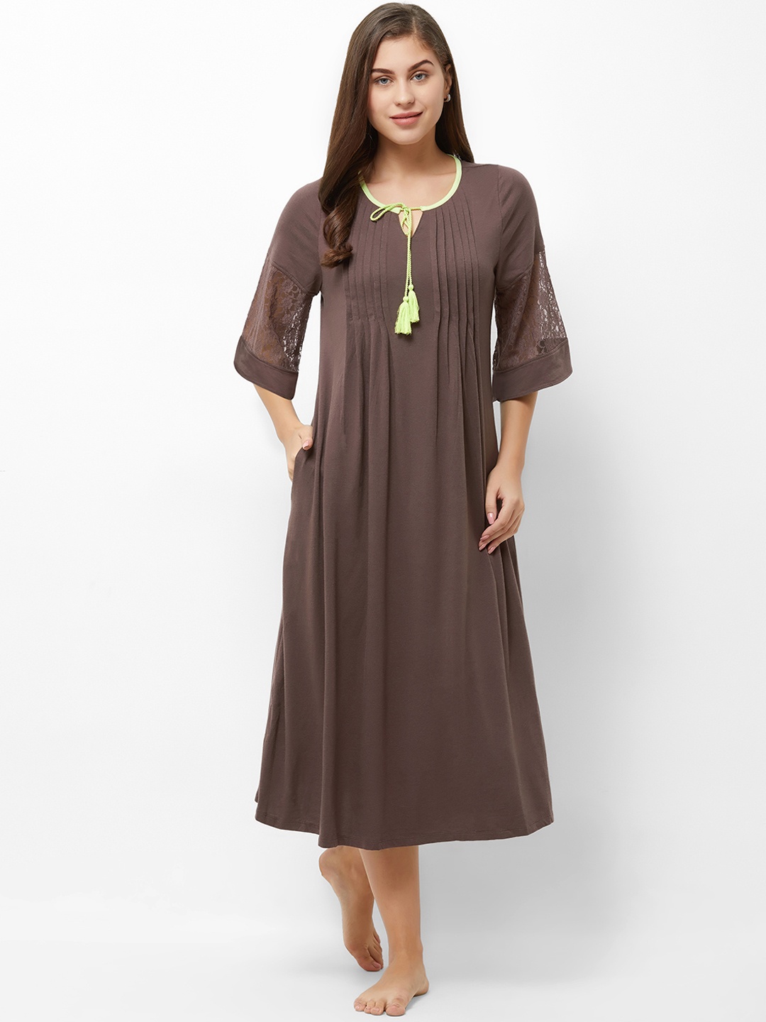 

Soie Women Coffee Brown Solid Nightdress